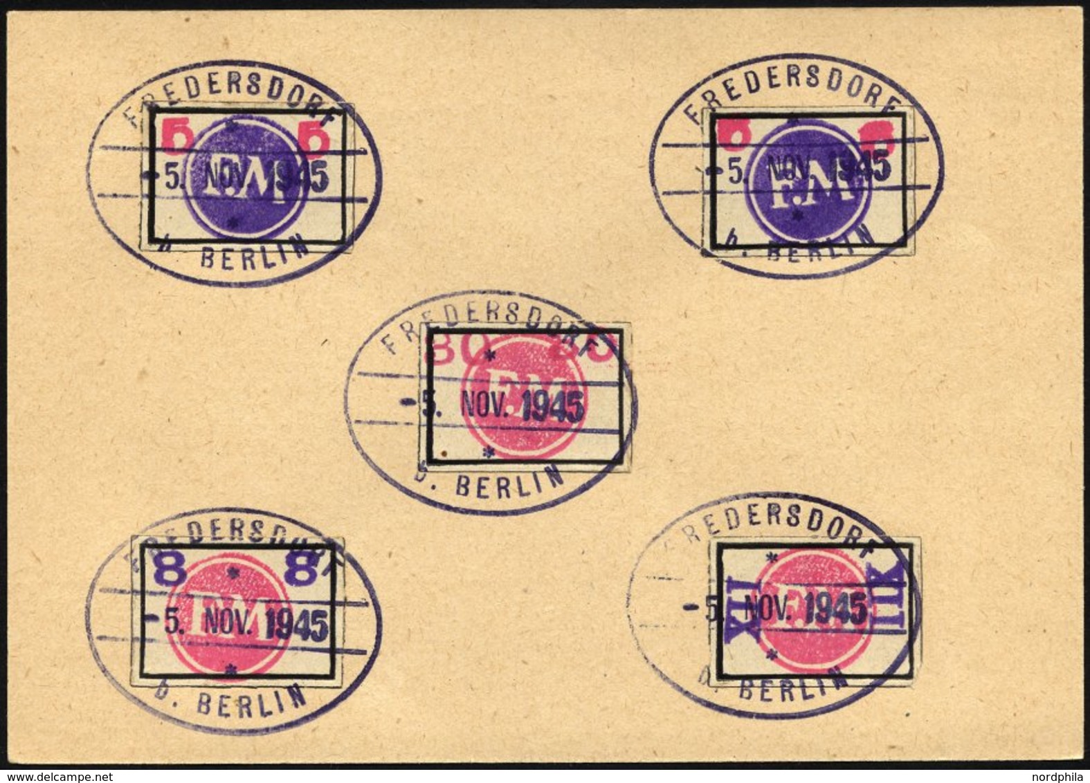 FREDERSDORF Sp 226-30 BrfStk, 1945, 5 - 30 Pf., Rahmengröße 28x19 Mm, Große Wertziffern, XII Pf. Eine Runde Ecke Sonst P - Posta Privata & Locale