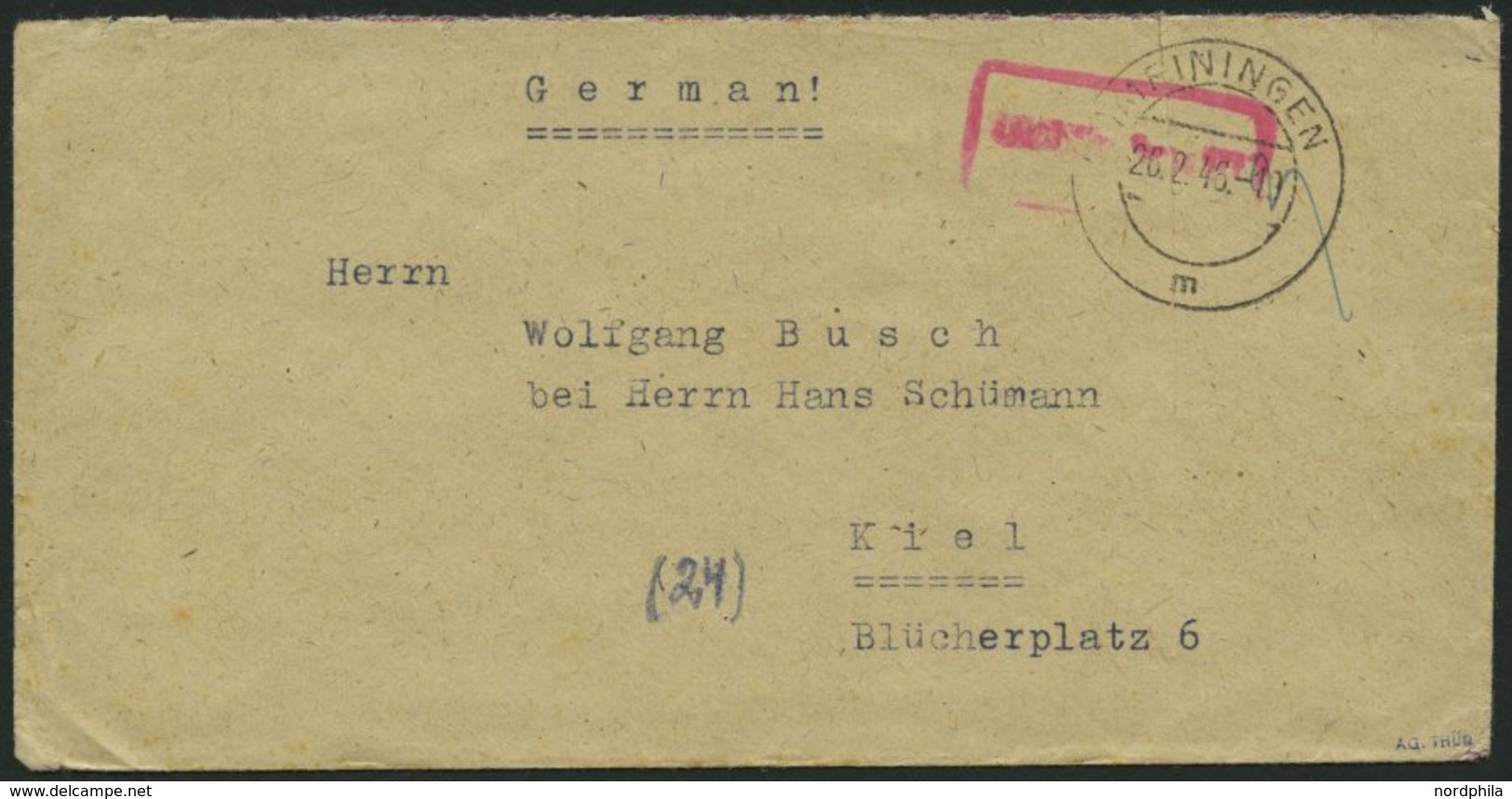 ALL. BES. GEBÜHR BEZAHLT MEININGEN, 26.2.46, Roter R1 Gebühr Bezahlt, Prachtbrief - Otros & Sin Clasificación