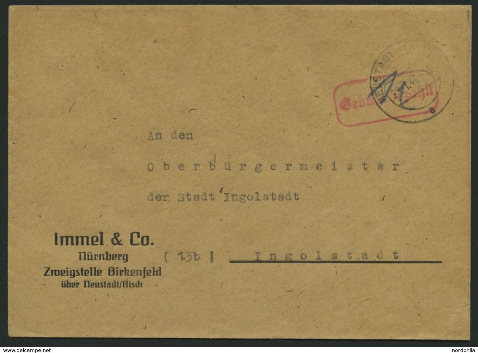 ALL. BES. GEBÜHR BEZAHLT NEUSTADT LAND, 29.1.46, Roter R1 Gebühr Bezahlt, Prachtbrief - Otros & Sin Clasificación