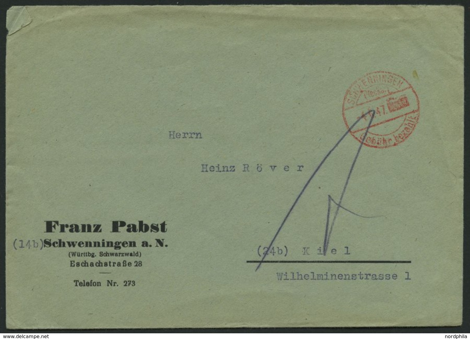 ALL. BES. GEBÜHR BEZAHLT SCHWENNINGEN (Neckar) Gebühr Bezahlt, 4.6.46, Prachtbrief - Otros & Sin Clasificación