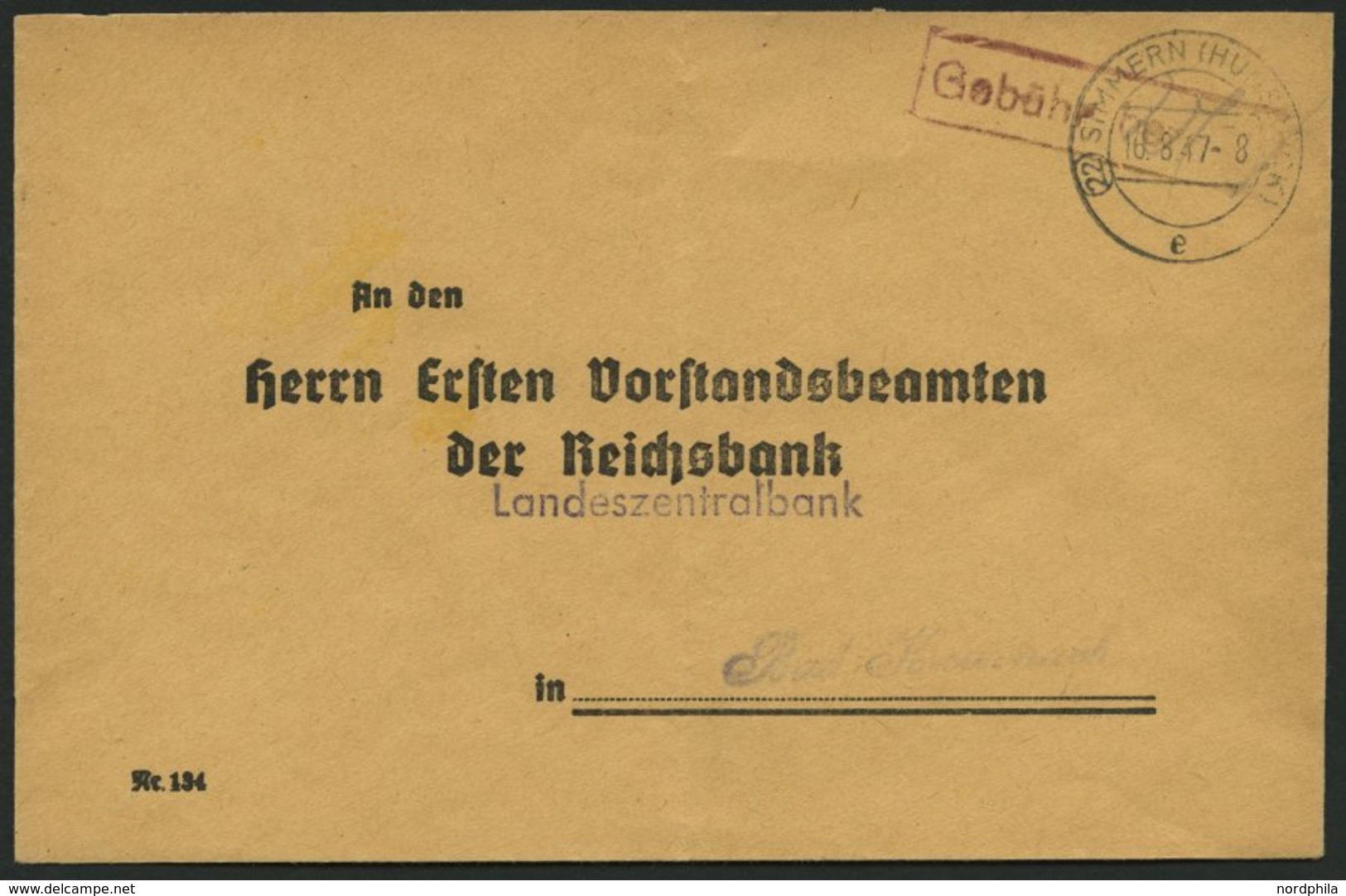 ALL. BES. GEBÜHR BEZAHLT SIMMERN (HUNSRÜCK), 16.8.47, Violetter R1 Gebühr Bezahlt, Brief Feinst - Other & Unclassified