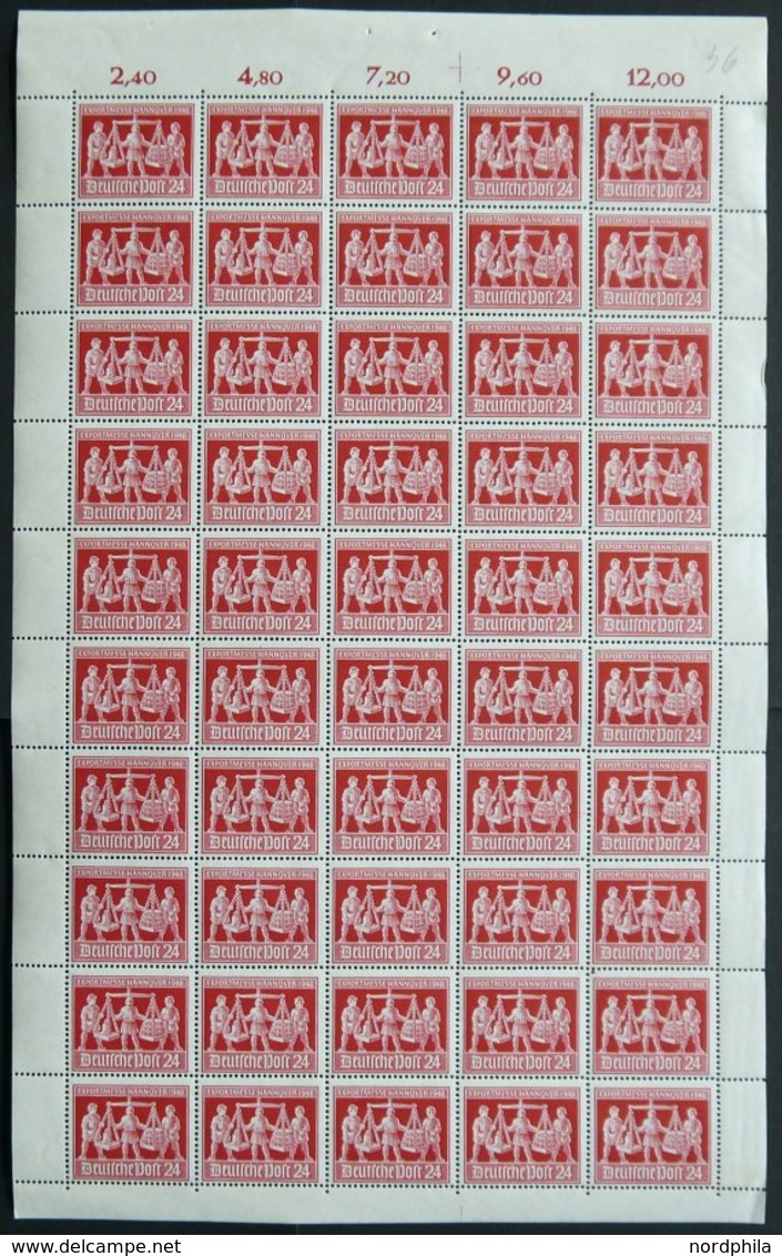 ALLIIERTE BES. 969III,IV **, 1948, 24 Pf. Exportmesse Mit Abarten Feld 22 Und 35 Im Vollständigen Bogen (50), Postfrisch - Autres & Non Classés