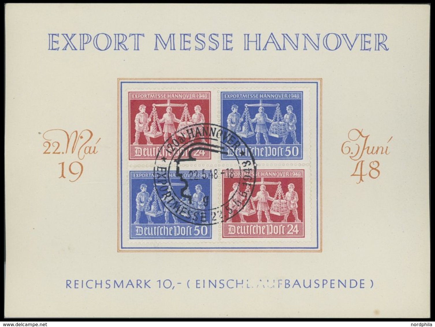 ALLIIERTE BES. V Zd 2 BrfStk, 1948, Exportmesse Im Viererblock Auf Schmuckblatt Mit Ersttag-Sonderstempel, Pracht, Kurzb - Otros & Sin Clasificación
