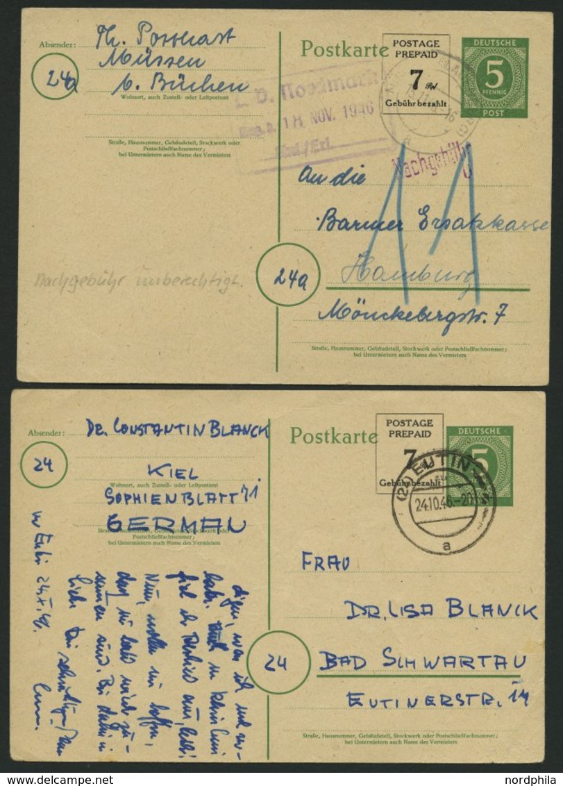 ALL. BES. GANZSACHEN P 959 BRIEF, 1946, 7 Schwarz Neben 5 Pf. Grün, 2 Gebrauchte Karten, Dabei Eine Mit Unberechtigter N - Sonstige & Ohne Zuordnung