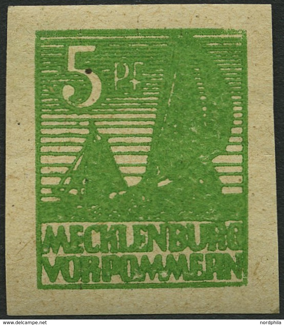MECKLENBURG-VORPOMMERN 32yb **, 1946, 5 Pf. Schwärzlichgelblichgrün, Graues Papier, Pracht, Fotoattest Kramp, Mi. 1400.- - Sonstige & Ohne Zuordnung