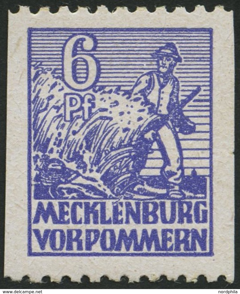 MECKLENBURG-VORPOMMERN 33xaUs **, 1946, 6 Pf. Blauviolett, Kreidepapier, Senkrecht Ungezähnt, Pracht, Gepr. Kramp, Mi. 7 - Sonstige & Ohne Zuordnung