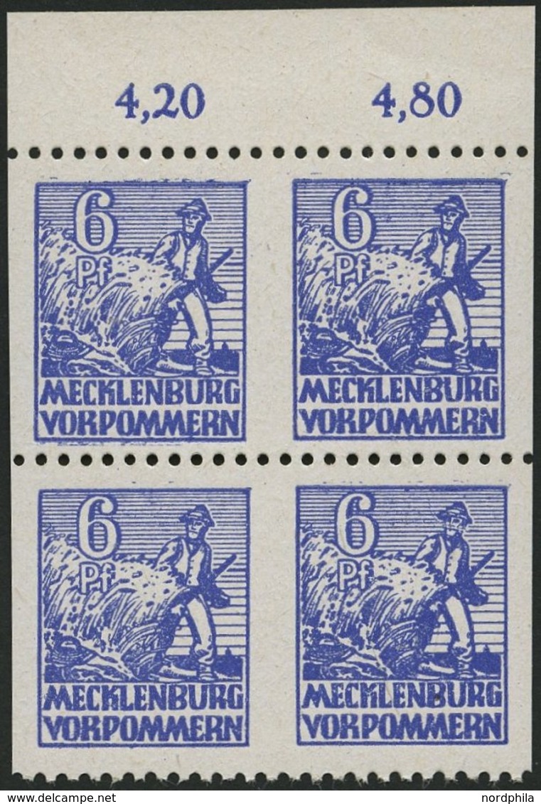 MECKLENBURG-VORPOMMERN 33xbUs VB **, 1946, 6 Pf. Violettblau, Kreidepapier, Senkrecht Ungezähnt, Im Viererblock Vom Ober - Other & Unclassified