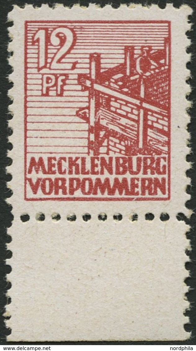 MECKLENBURG-VORPOMMERN 36xc **, 1946, 12 Pf. Lebhaftbraunrot, Kreidepapier, Pracht, Gepr. Kramp, Mi. 200.- - Autres & Non Classés