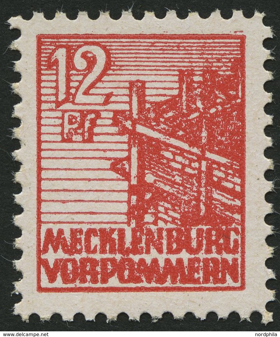 MECKLENBURG-VORPOMMERN 36xcc **, 1946, 12 Pf. Schwärzlichgraurot, Kreidepapier, Pracht, Gepr. Kramp, Mi. 320.- - Altri & Non Classificati