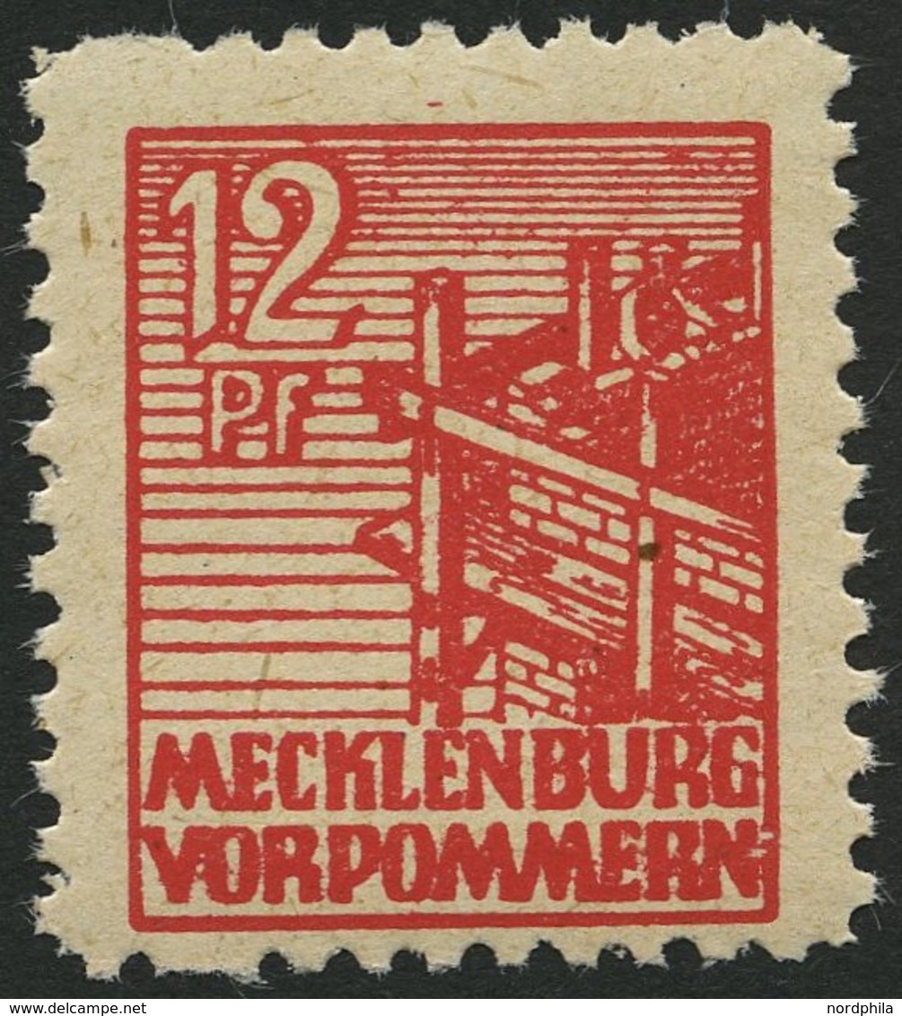MECKLENBURG-VORPOMMERN 36zb **, 1946, 12 Pf. Rot, Dünnes Papier, Pracht, Gepr. Kramp, Mi. 70.- - Autres & Non Classés