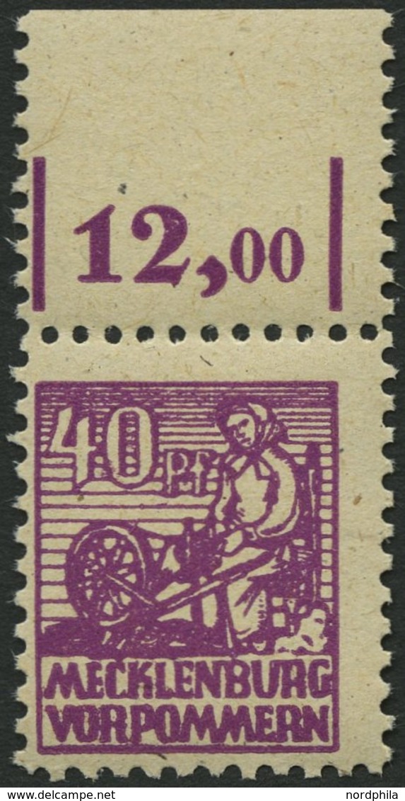 MECKLENBURG-VORPOMMERN 40yb **, 1946, 40 Pf. Violettpurpur, Oberrandstück, Pracht, Gepr. Kramp, Mi. (100.-) - Sonstige & Ohne Zuordnung