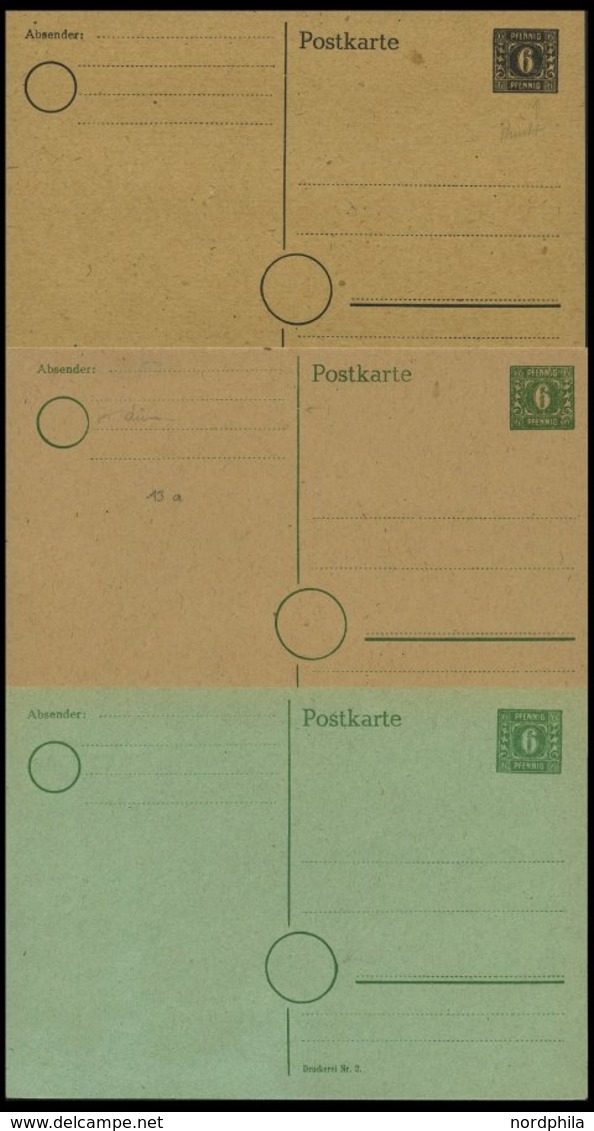 MECKLENBURG-VORPOMMERN P 5-7 BRIEF, Ganzsachen: 1945, 6 Pf., 6 Ungebrauchte Karten: P 5a,b, P 6 (3 Verschiedene Kartons) - Other & Unclassified