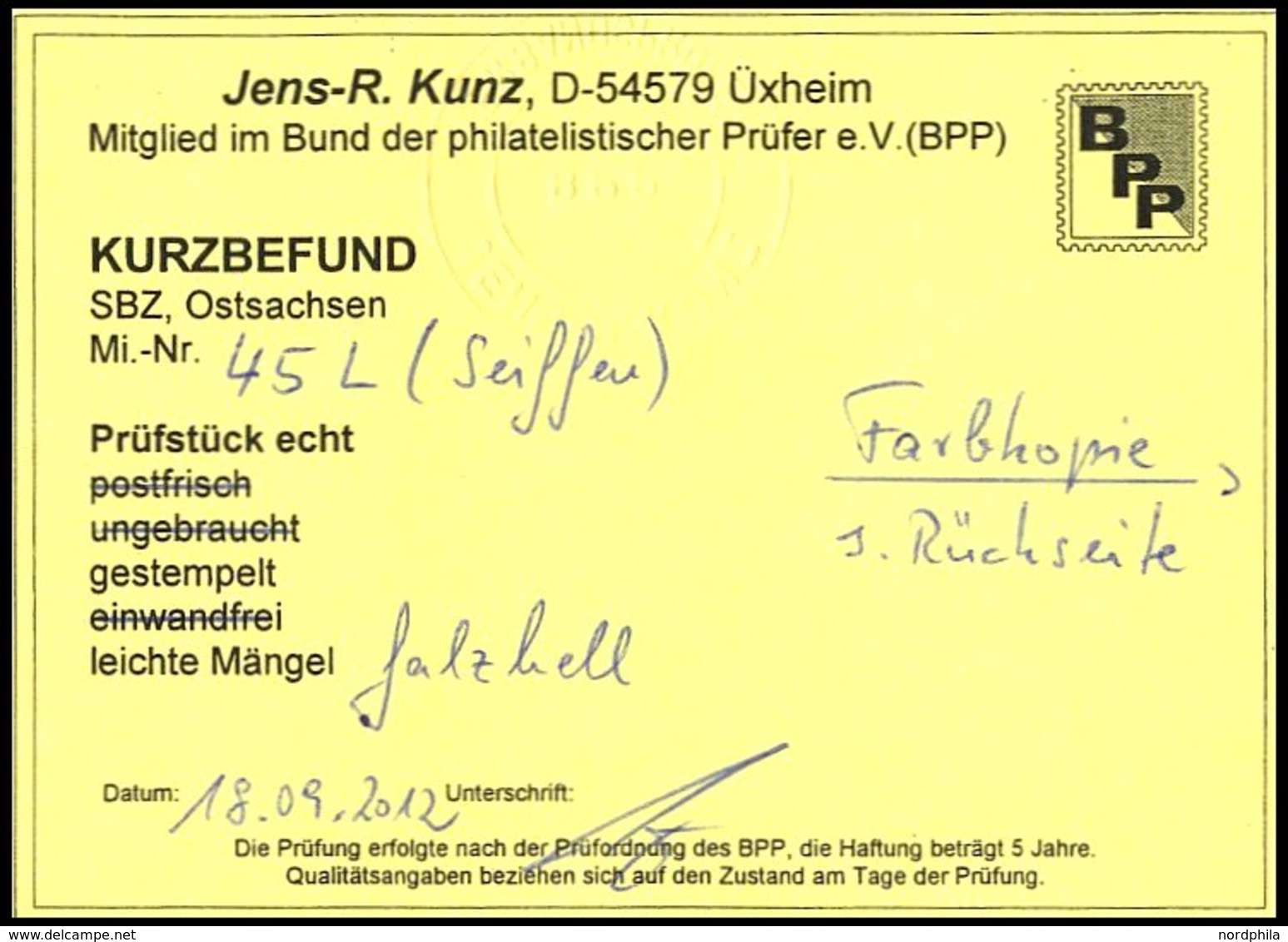 OST-SACHSEN 45L O, 1945, 10 Pf. Seiffen, Falzhelle Stelle, Pracht, R!, Kurzbefund Kunz, Mi. 1500.- - Other & Unclassified