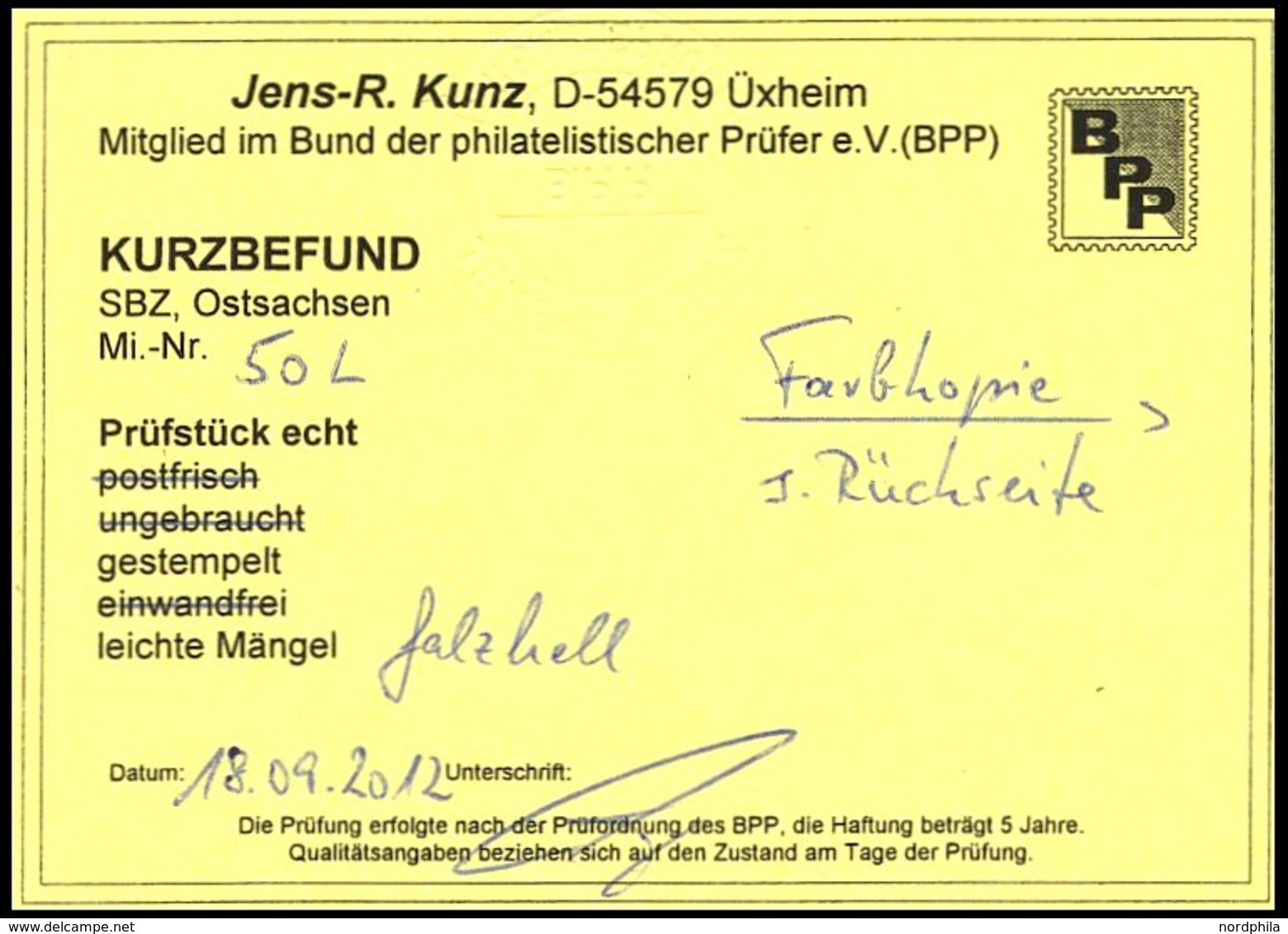 OST-SACHSEN 50L O, 1945, 40 Pf. Seiffen, Falzhelle Stelle Sonst Pracht, RR!, Kurzbefund Kunz, Mi. 2000.- - Other & Unclassified