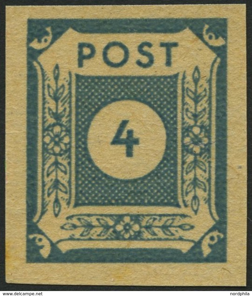 OST-SACHSEN 53aG **, 1945, 4 Pf. Dunkelgraublau, Druck Auf Gummiseite, Pracht, Gepr. Ströh, Mi. 80 .- - Other & Unclassified