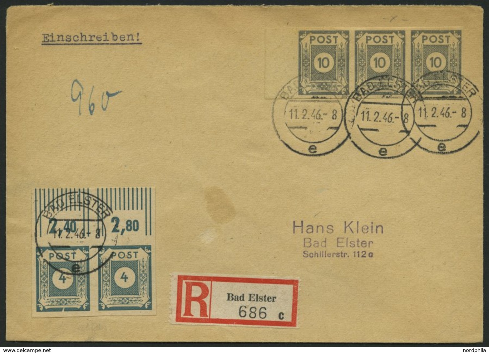 OST-SACHSEN 53aIII BRIEF, 1945, 4 Pf. Dunkelblaugrau Mit Abart Weißer Keil Im Markenunterrand (Feld 6), Im Oberrandpaar  - Otros & Sin Clasificación