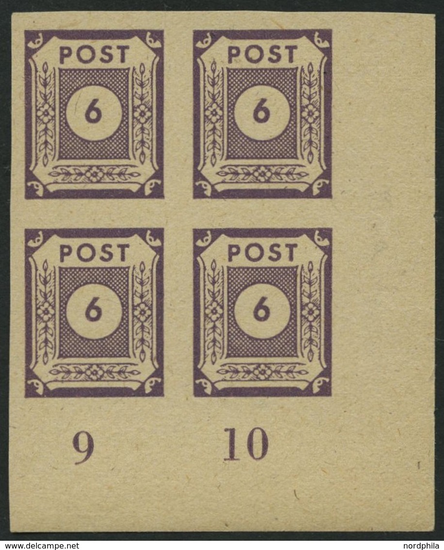 OST-SACHSEN 58aU VB **, 1945, 6 Pf. Grauviolett, Ungezähnt, Im Eckrandviererblock, Pracht, Gepr., Mi. 200.- - Altri & Non Classificati