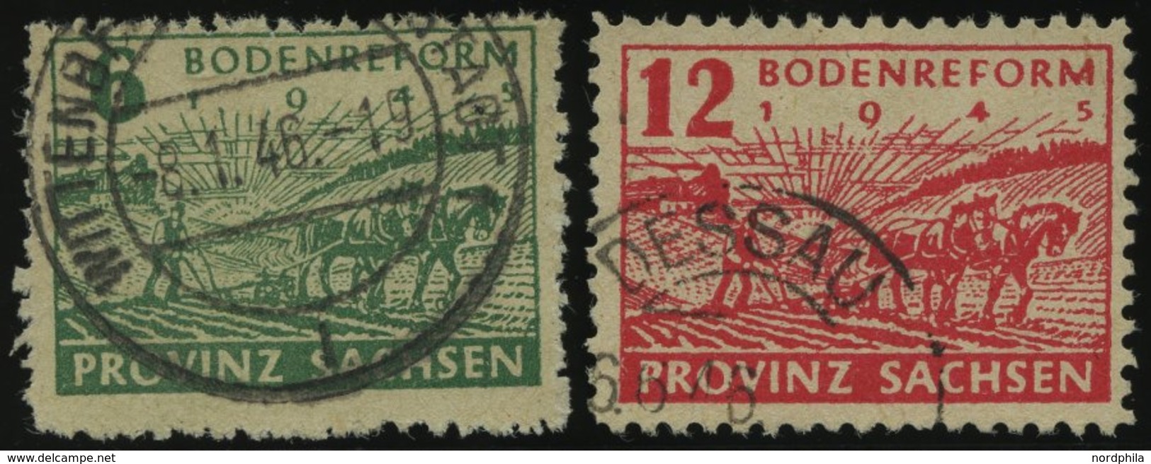 PROVINZ SACHSEN 85/6waA O, 1945, 6 Pf. Grün Und 12 Pf. Dunkelrosarot, Vierseitig Gezähnt, Pracht, Gepr. Ströh, Mi. 60.- - Other & Unclassified