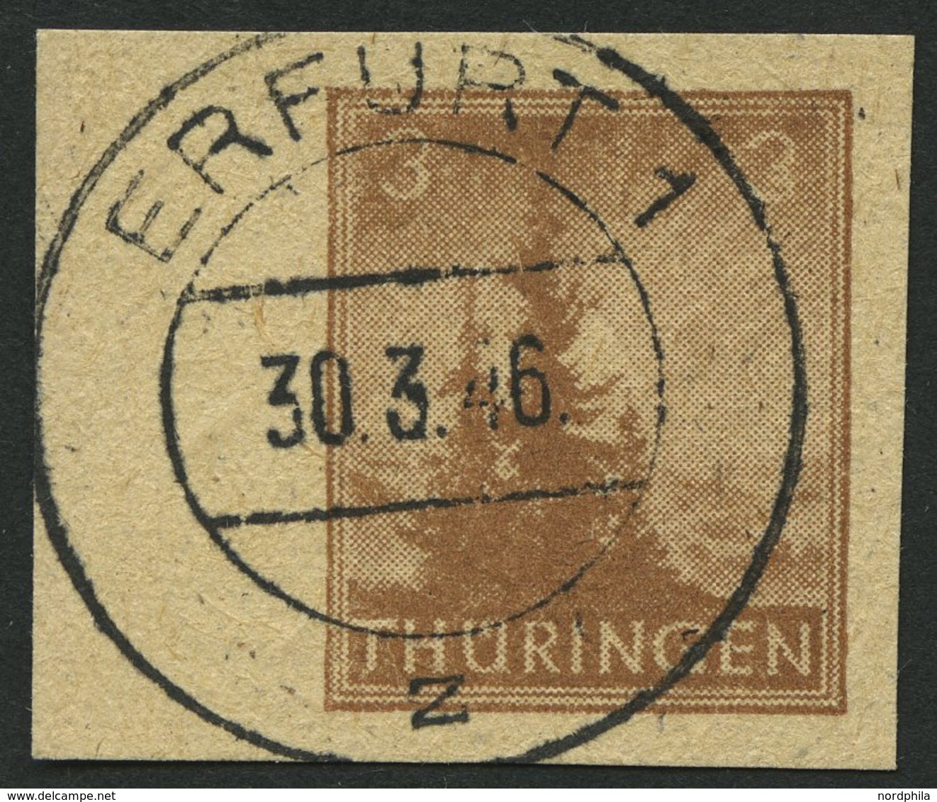 THÜRINGEN 92AYz2U O, 1946, 3 Pf. Orangebraun, Spargummierung, Dickes Papier, Fallende Papierstreifung, Ungezähnt, Linkes - Sonstige & Ohne Zuordnung