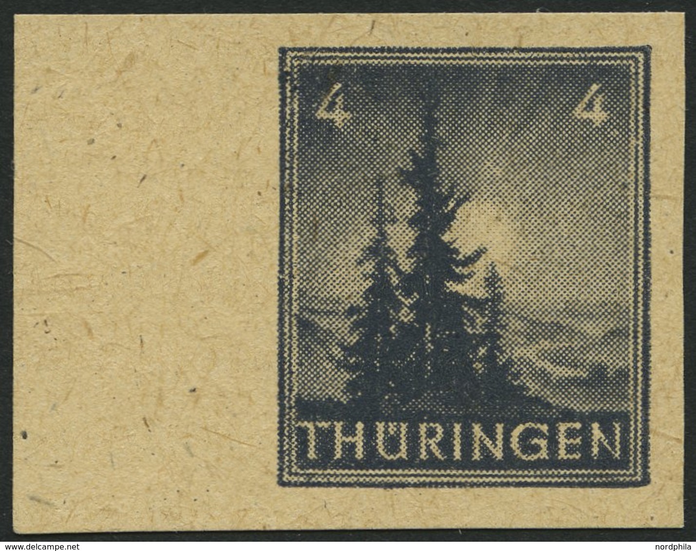 THÜRINGEN 93AYz1U **, 1945, 4 Pf. Bläulichschwarzgrau, Spargummierung, Dickes Papier, Steigende Papierstreifung, Ungezäh - Other & Unclassified