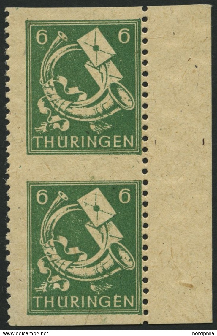 THÜRINGEN 95AYdz1Uw **, 1945, 6 Pf. Schwärzlichopalgrün, Spargummierung, Dickes Papier, Steigende Papierstreifung, Im Se - Altri & Non Classificati