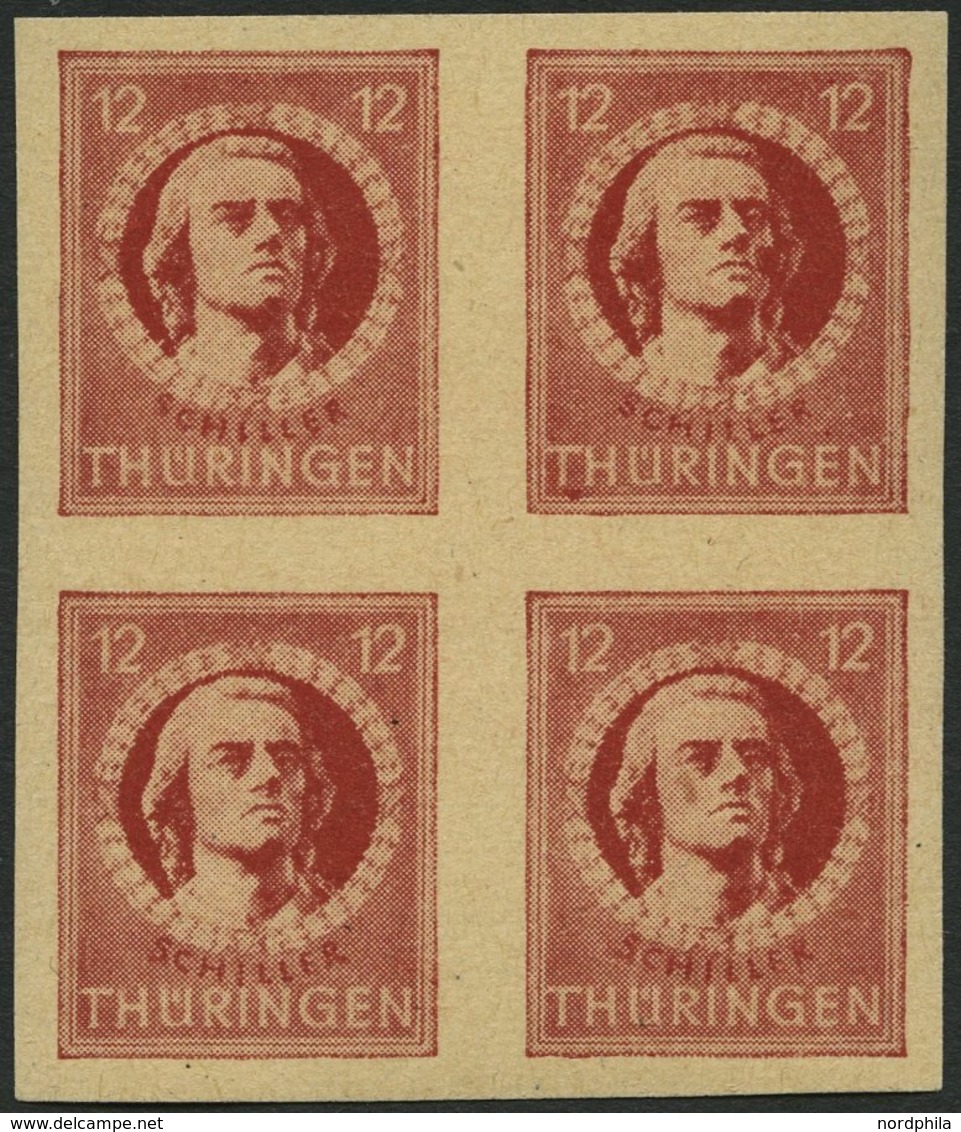 THÜRINGEN 97AXbp1U VB **, 1945, 12 Pf. Dunkelbräunlichrot, Vollgummierung, Dickes Papier, Mit Deutlichem Abklatsch, Im V - Otros & Sin Clasificación