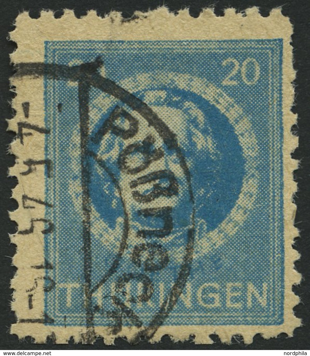 THÜRINGEN 98AXp1 O, 1945, 20 Pf. Preußischblau, Gezähnt, Vollgummierung, Dickes Papier, Steigende Papierstreifung, üblic - Altri & Non Classificati