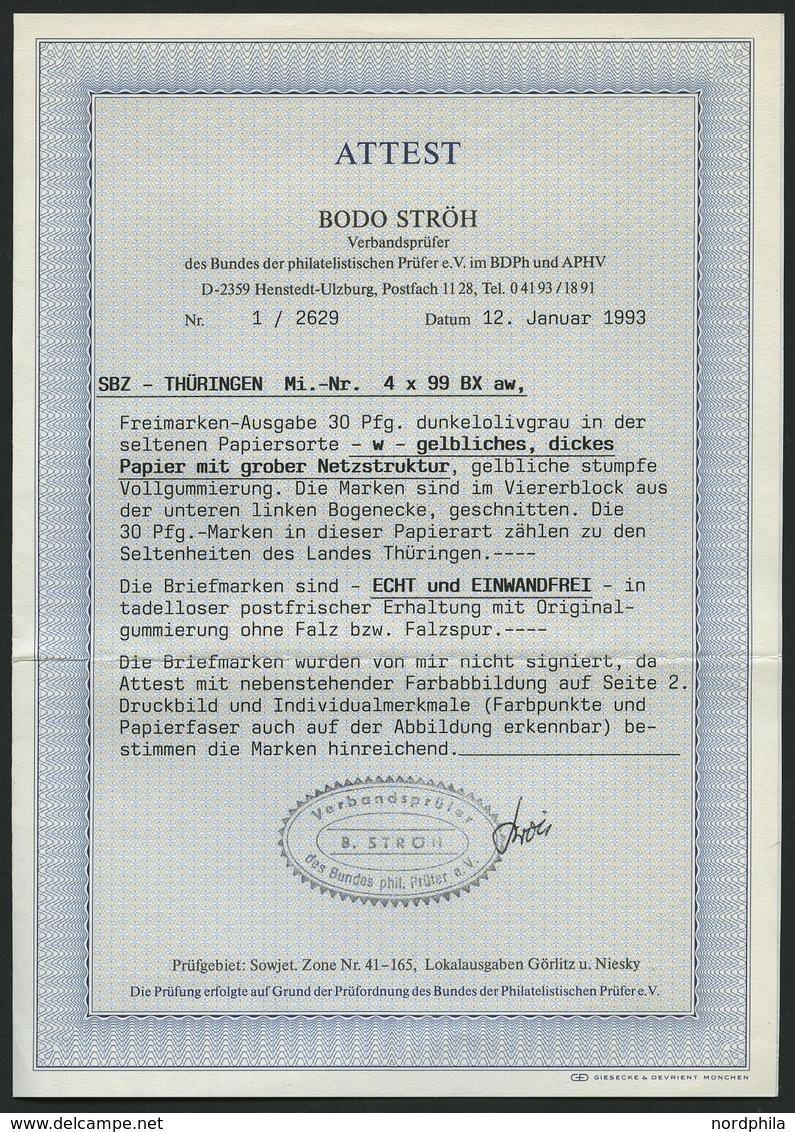 THÜRINGEN 99BXaw **, 1945, 30 Pf. Olivgrau, Ungezähnt, Vollgummierung, Dickes Papier, Untere Linke Bogenecke, Pracht, At - Other & Unclassified