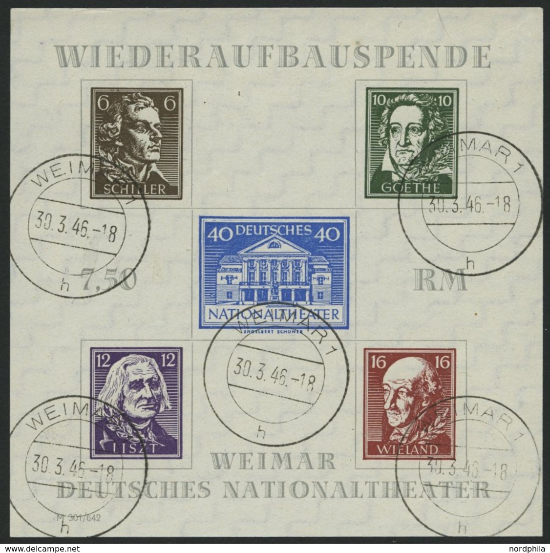 THÜRINGEN Bl. 3A O, 1946, Block Nationaltheater, Ungezähnt, Pracht, Mi. 80.- - Other & Unclassified