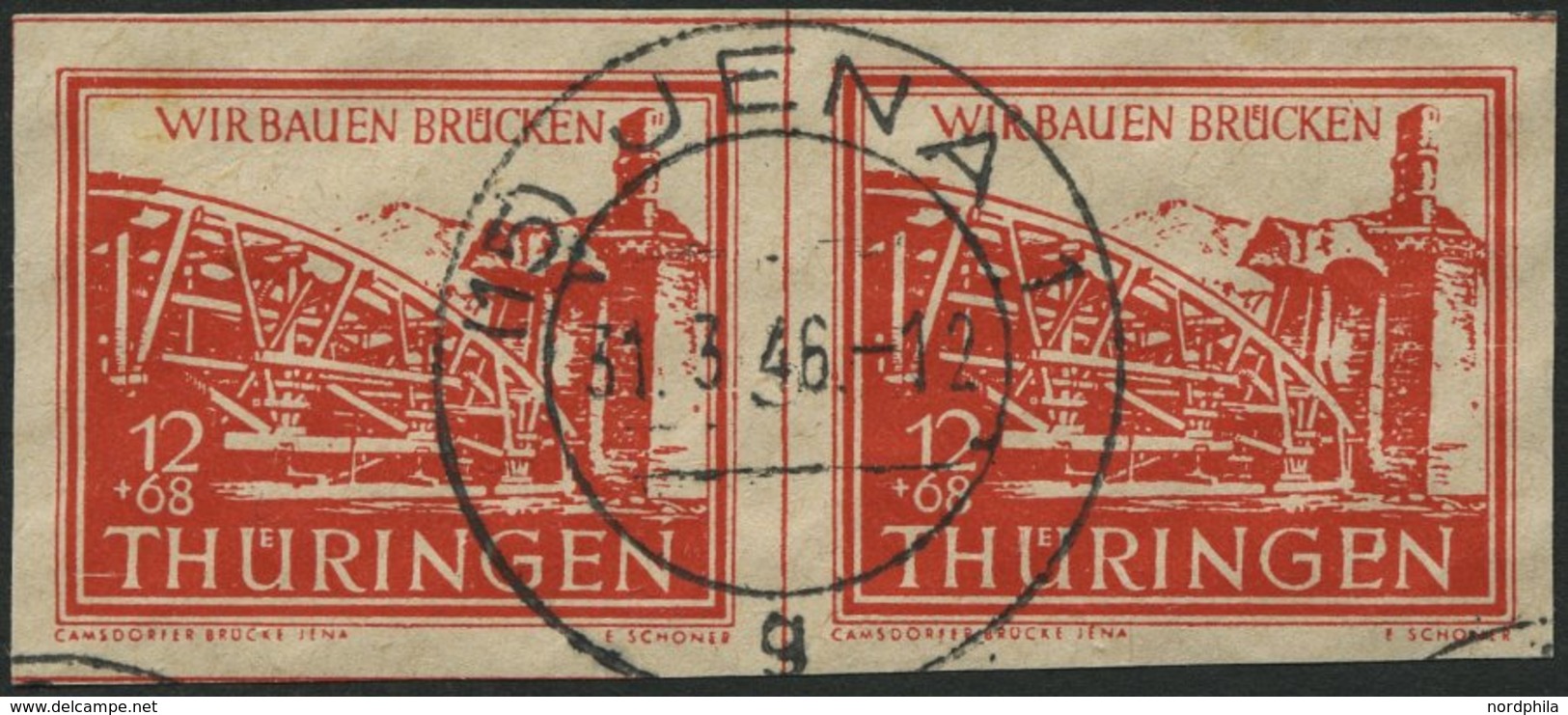 THÜRINGEN 113ayII O, 1945, 12 Pf. Dunkelorange Wiederaufbau Mit Abart Punkt Im E In Thüringen (Feld 23), Im Waagerechten - Autres & Non Classés