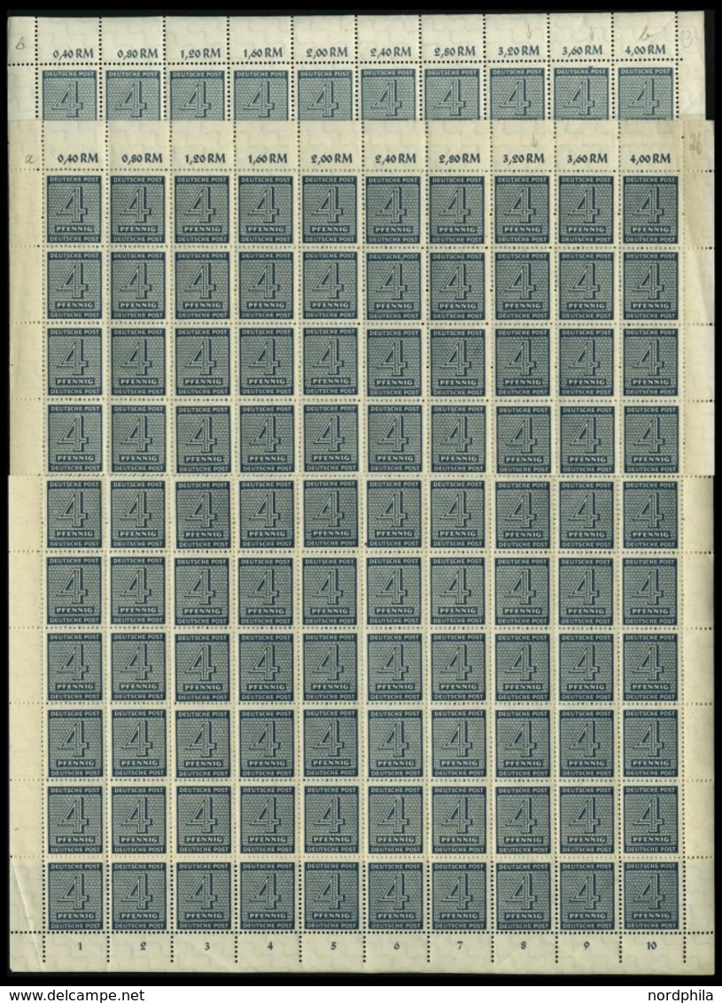 WEST-SACHSEN 127Ya,b **, 1945, 4 Pf. Schwarzgraublau Und Blaugrau, Wz. 1Y, Mit Plattenfehlern Je Im Bogen (100), Waagere - Altri & Non Classificati