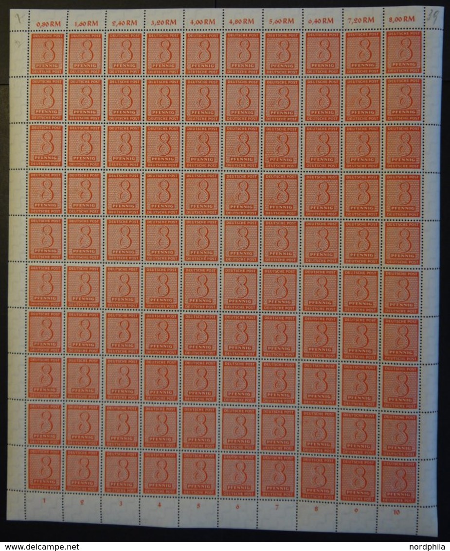 WEST-SACHSEN 130X **, 1945, 8 Pf. Lebhaftorange, Wz. 1X, Im Bogen (100), Dabei Die Abarten 130I Und 130II, Pracht - Other & Unclassified