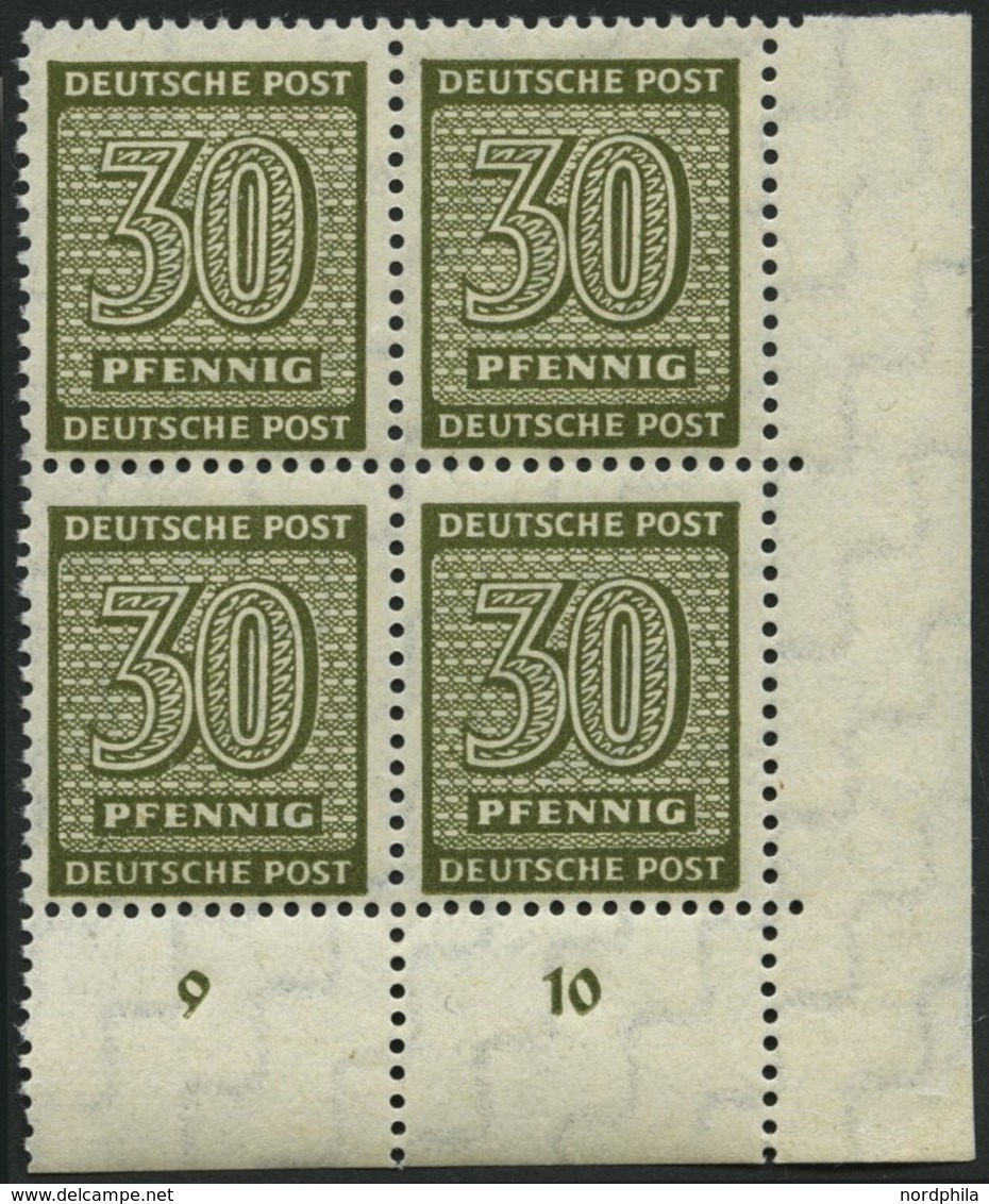 WEST-SACHSEN 135Xa VB **, 1945, 30 Pf. Bräunlicholiv, Wz. 1X, Viererblock Aus Der Rechten Unteren Bogenecke, Pracht, Gep - Other & Unclassified