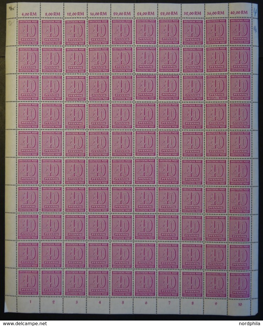 WEST-SACHSEN 136Xza **, 1946, 40 Pf. Lila, Wz. 1X, Kreidepapier, Im Bogen (100) Mit Abarten 136I Und 136II, Pracht - Altri & Non Classificati