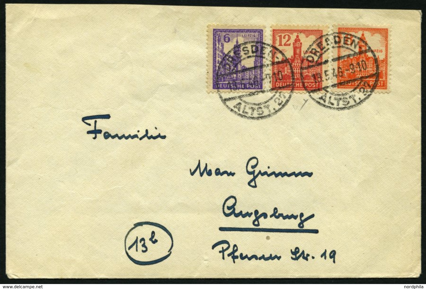 WEST-SACHSEN 161y BRIEF, 1946, 12 Pf. Abschiedsserie, Ohne Wz., Gelbl. Papier, Mit Mi.Nr. 159/60x Auf überfrankiertem Br - Autres & Non Classés