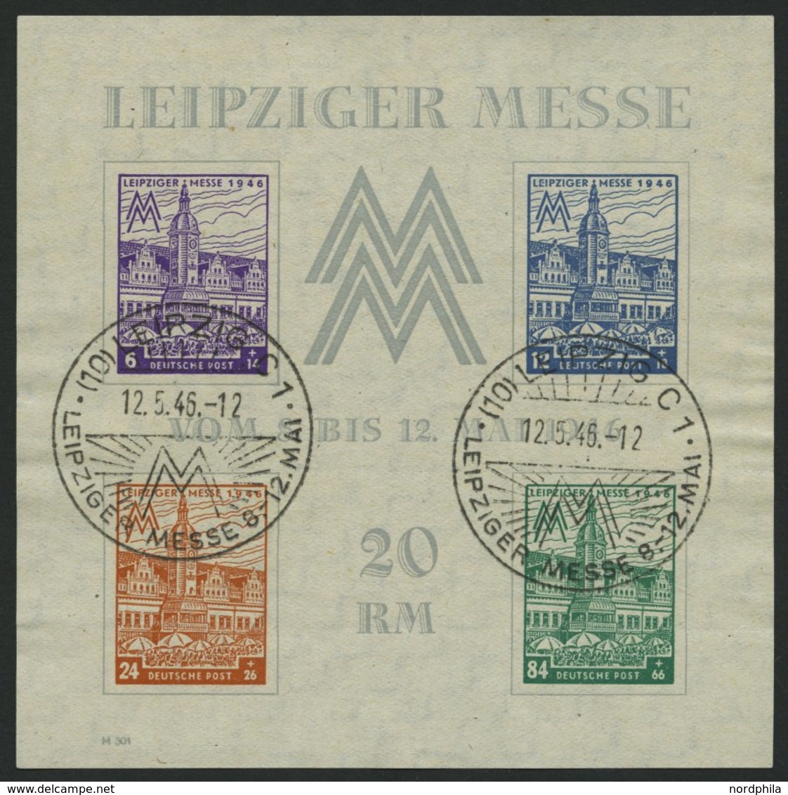 WEST-SACHSEN Bl. 5Xa O, 1946, Block Leipziger Messe, Wz. 1X, Type III, Sonderstempel, Pracht, Mi. 350.- - Autres & Non Classés