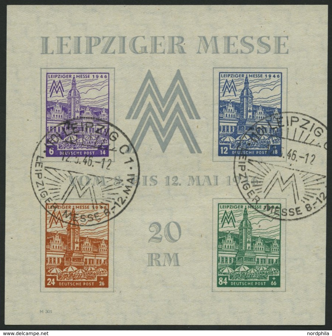 WEST-SACHSEN Bl. 5Ya O, 1946, Block Leipziger Messe, Wz. 1Y, Type VI, Sonderstempel, Pracht, Mi. 350.- - Otros & Sin Clasificación