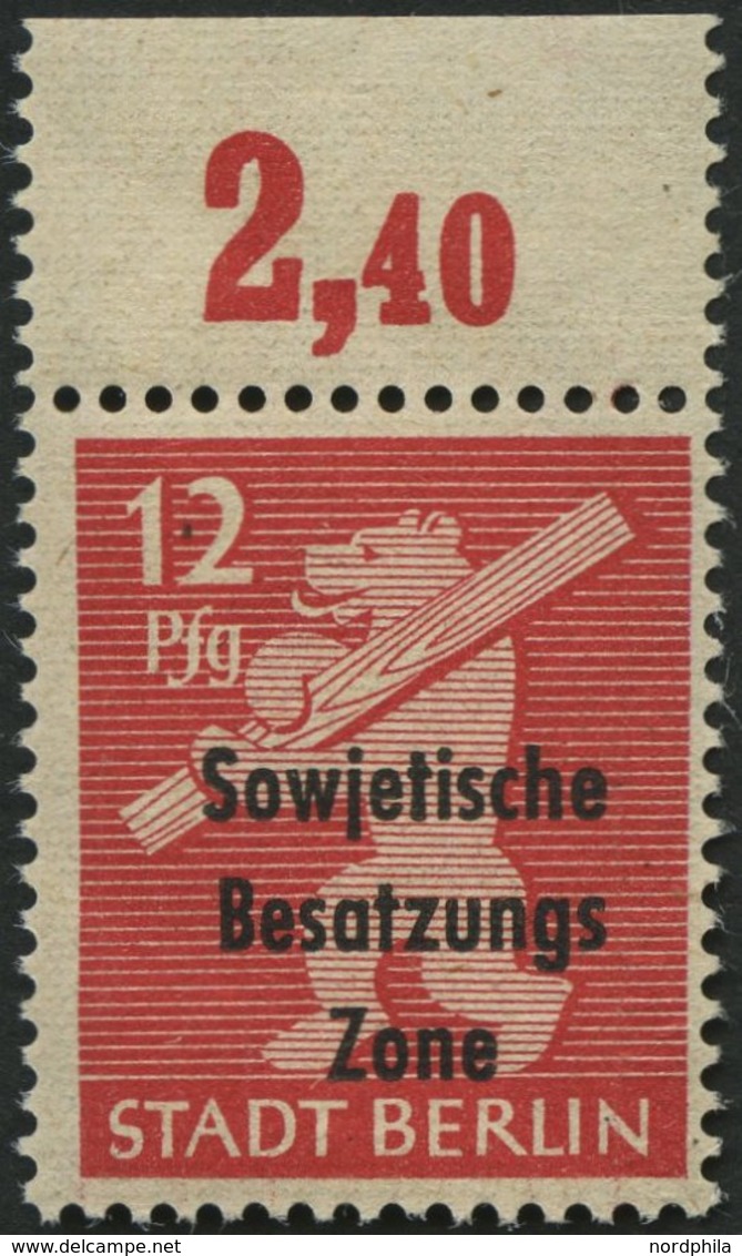 ALLGEMEINE-AUSGABEN 204wazDDII **, 1948, 12 Pf. Mittelkarminrot, Aufdruck Einmal Normal Und Zusätzlicher Blinddruck, Pra - Otros & Sin Clasificación