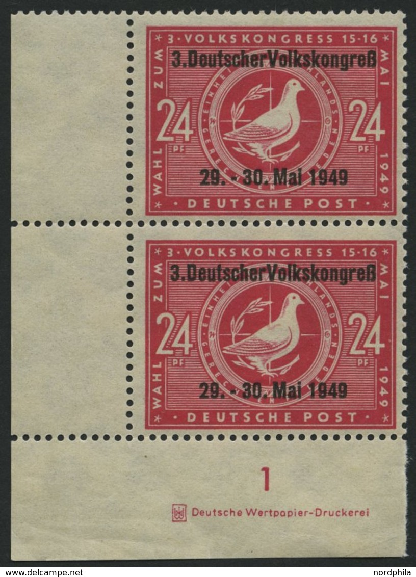 ALLGEMEINE-AUSGABEN 233IDZ **, 1949, 24 Pf. 3. Volkskongreß, Aufdruck-Type I, Mit Druckereizeichen Im Senkrechten Paar A - Sonstige & Ohne Zuordnung