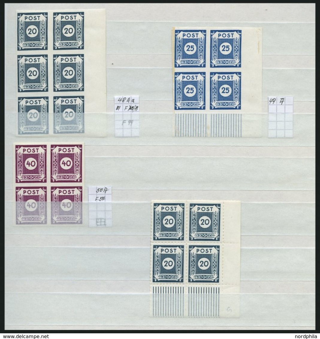 SAMMLUNGEN, LOTS VB **, Interessante Viererblock-Sammlung SBZ, Ohne Mecklenburg-Vorpommern, Meist Kleinere Werte, Insges - Altri & Non Classificati