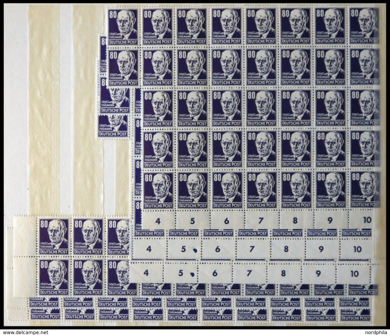 DDR 339vaXI **, 1952, 80 Pf. Thälmann, Gestrichenes Papier, Wz. 2XI, 234x In Bogenteilen, Pracht, Mi. 1872.- - Used Stamps