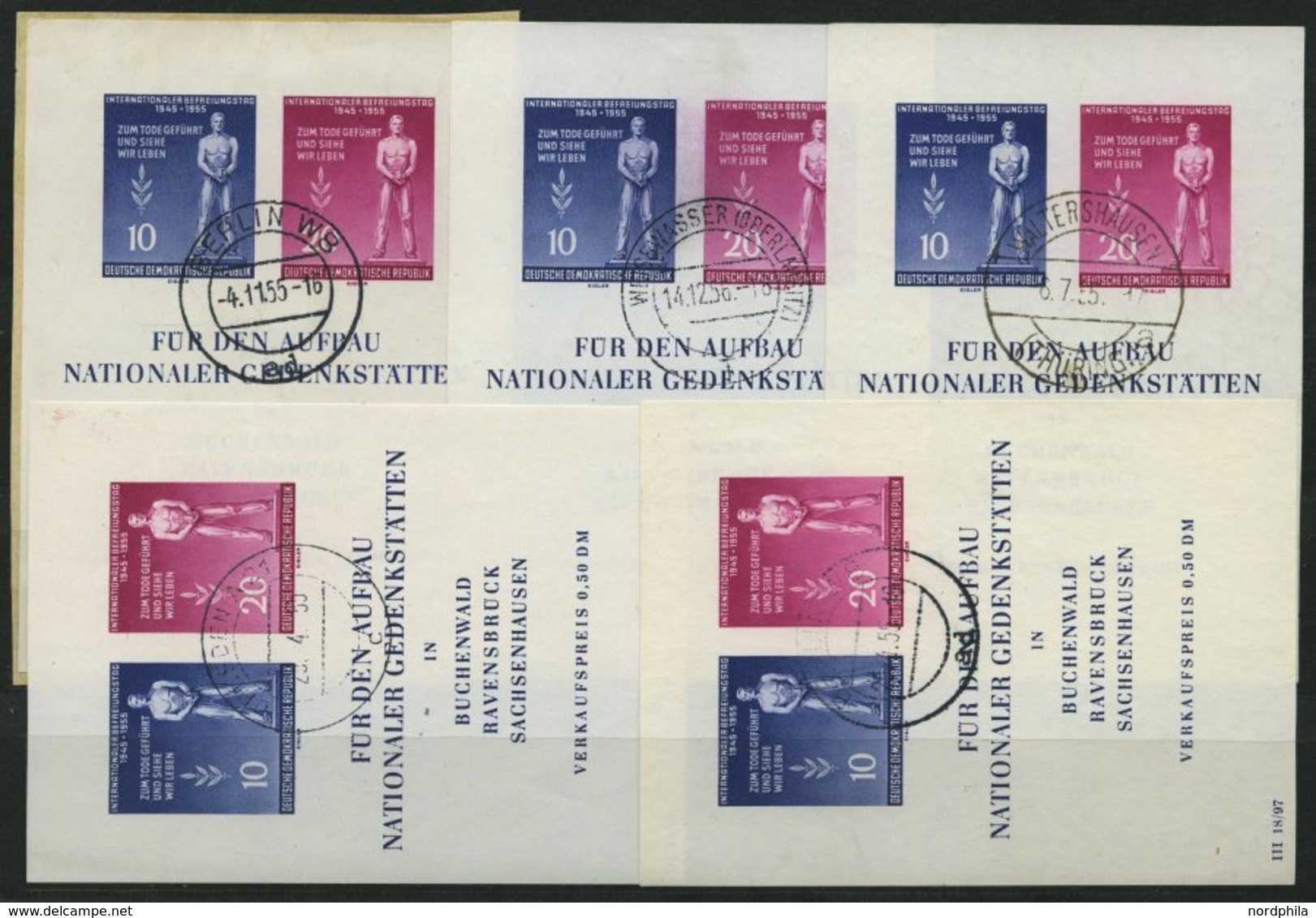 DDR Bl. 11 O, 1955, Block Faschismus, 5x, Mit Tagesstempel, Fast Nur Pracht, Mi. 175.- - Usati