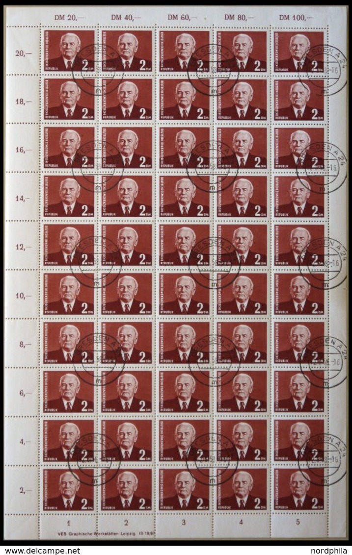 DDR 623 O, 1957, 2 DM Pieck, Wz. 3X, Im Bogen (50) Mit Druckvermerk, Bogenabstempelung, Pracht - Used Stamps