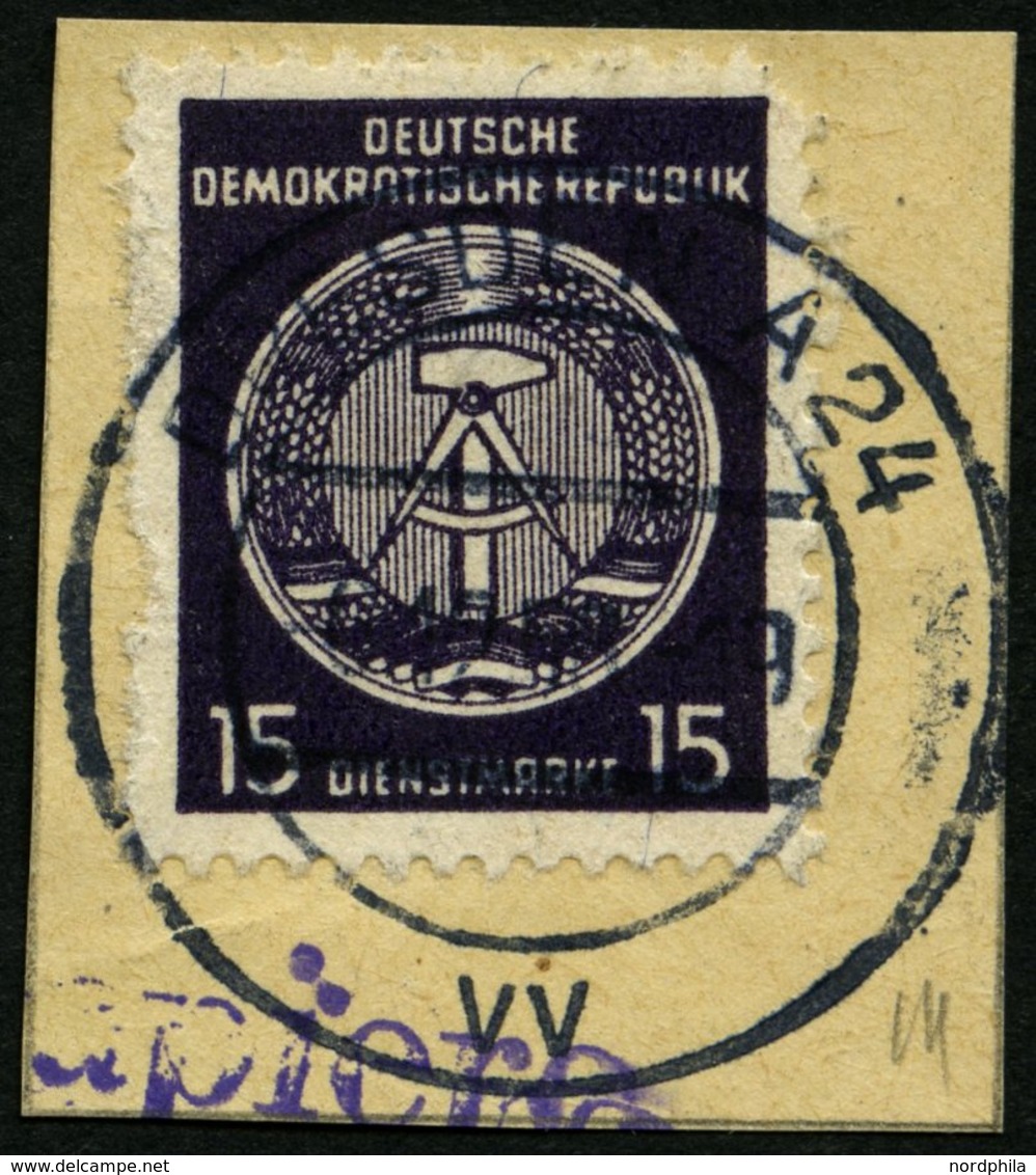 DIENSTMARKEN A D 21IIXI BrfStk, 1954, 15 Pf. Schwarzgrauviolett, Type II, Wz. 2XI, Auf Briefstück, Marke Fehlerhaft, Mi. - Otros & Sin Clasificación