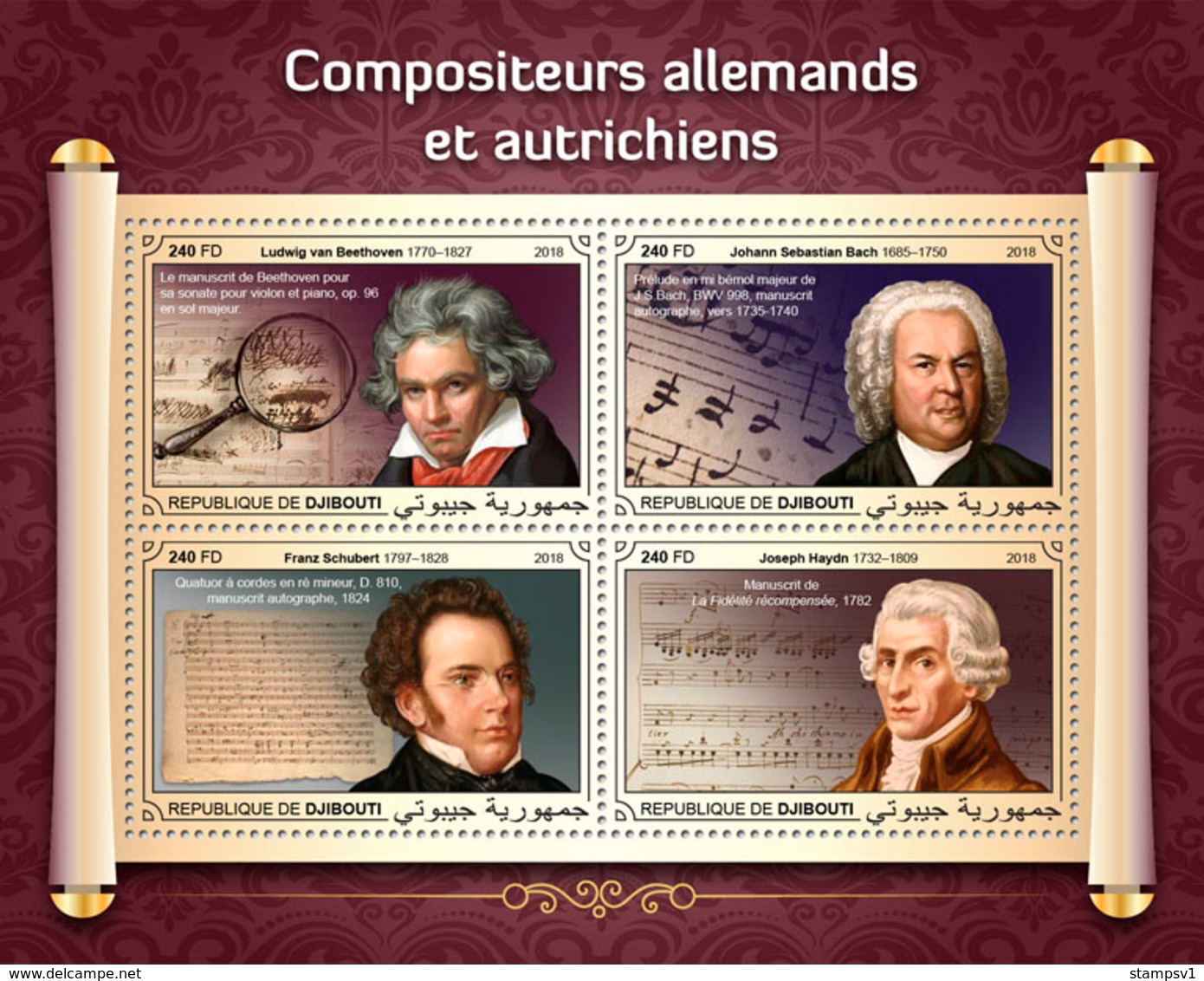 Djibouti. 2018 German-Austrian Composers. (402a) - Musique