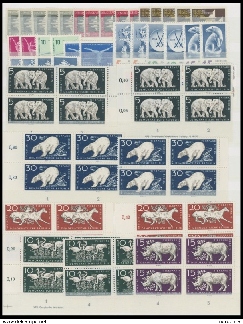 LOTS **, Kleine Postfrische Dublettenpartie DDR Von Ca. 1955-78 Mit Blocks Und Vielen Viererblocks Mit Druckereizeichen  - Collezioni