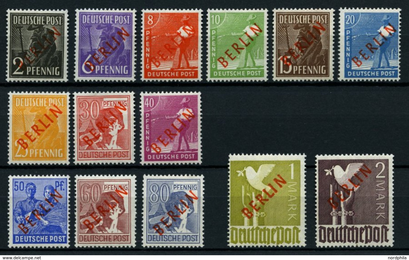 BERLIN 21-34 **, 1949, Rotaufdruck, Prachtsatz, Gepr. Schlegel, Mi. 1400.- - Other & Unclassified