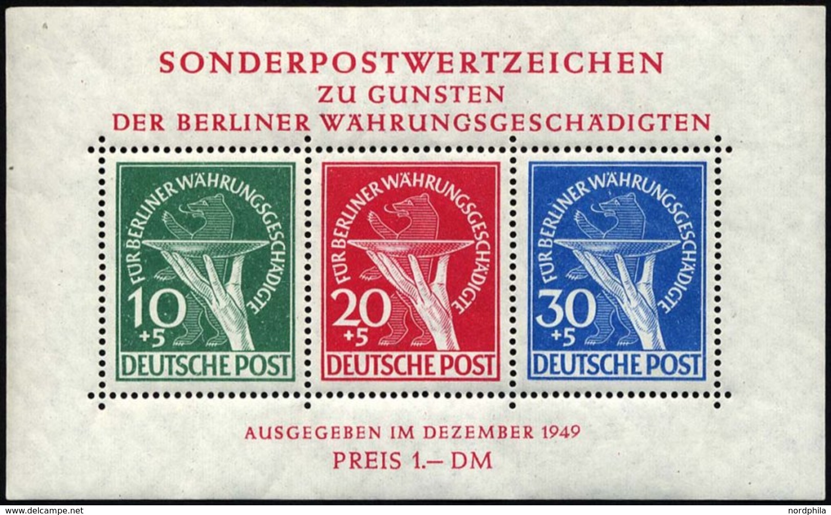 BERLIN Bl. 1 **, 1949, Block Währungsgeschädigte, Pracht, Mi. 950.- - Autres & Non Classés