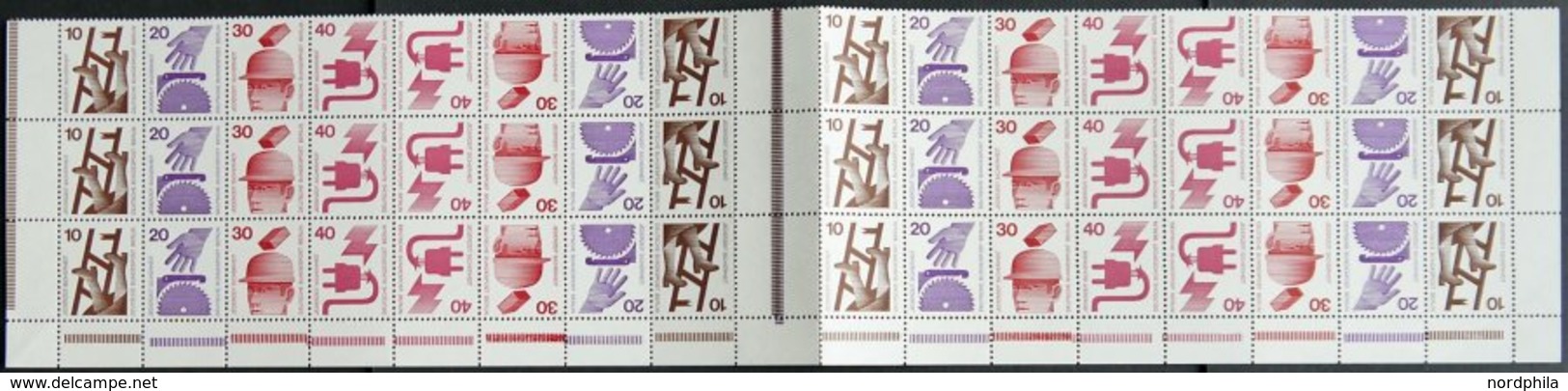 ZUSAMMENDRUCKE MHB 8 **, 1972, Unfallverhütung, Unteres Drittel Des Markenheftchenbogens (3 Komplette Reihen Mit Rändern - Zusammendrucke