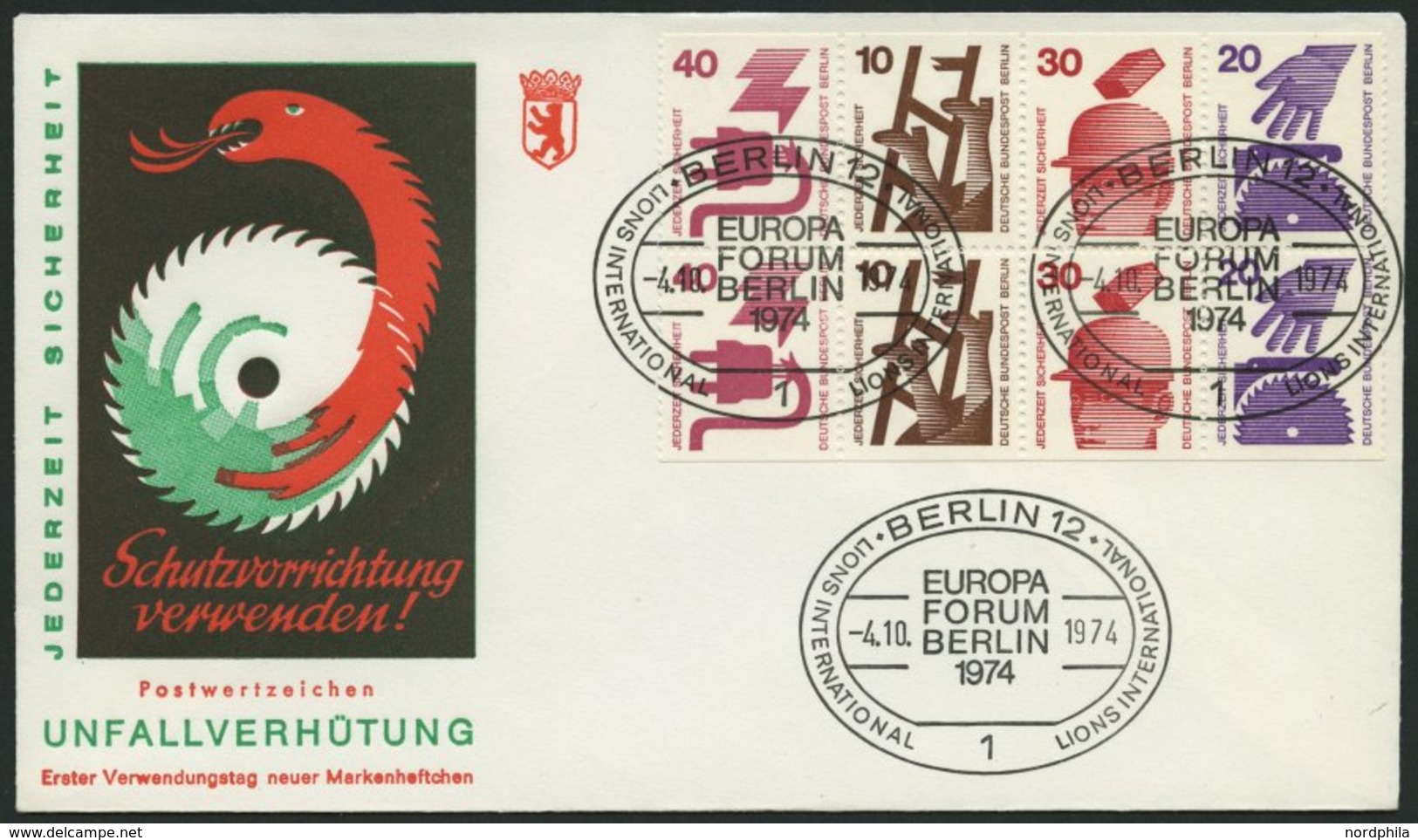 ZUSAMMENDRUCKE H-Bl. 17 BRIEF, 1974, Heftchenblatt Unfallverhütung Auf FDC, Pracht, Mi. 60.- - Zusammendrucke